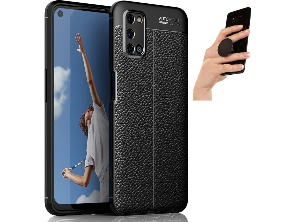 Capa e Popsocket Oppo A72 Rugged Leather Preto