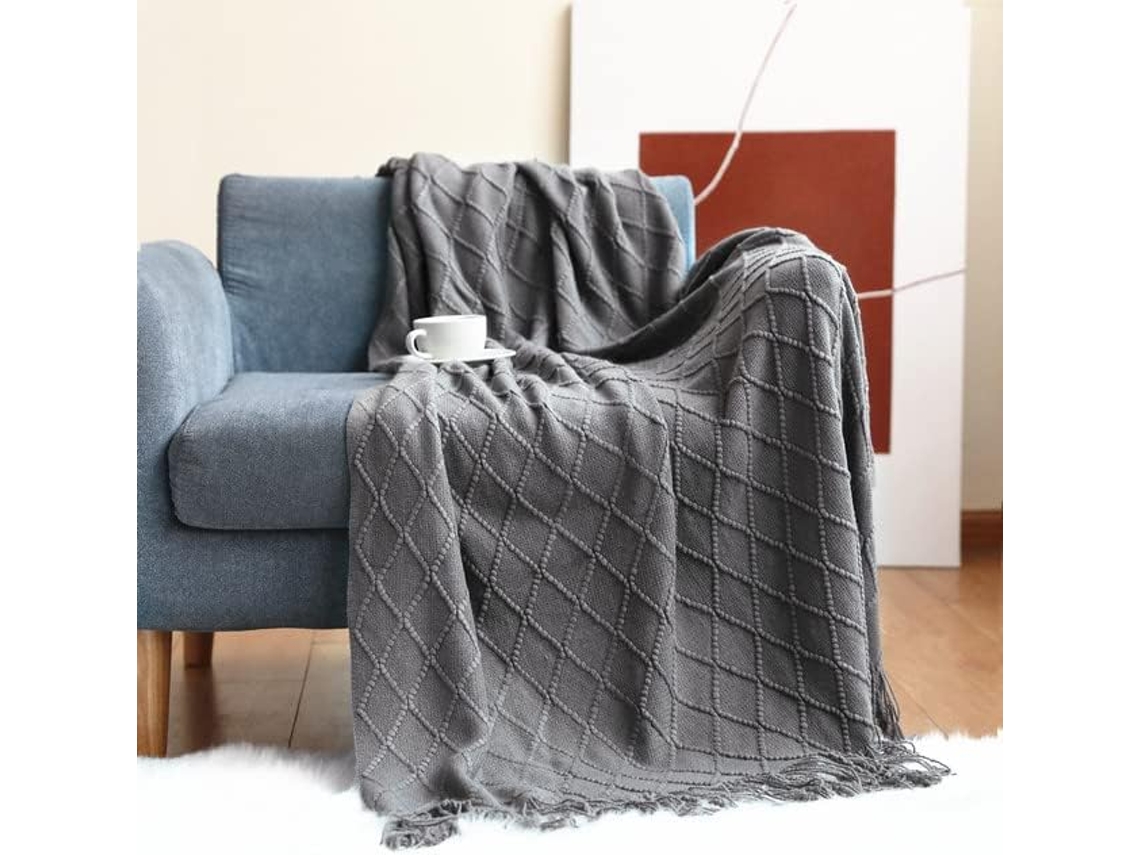 Mantas de Tricô Leves e Decorativas Quentes Confortáveis com Pompons Ideais para Sofá Cama, Macio, Quente, Ide