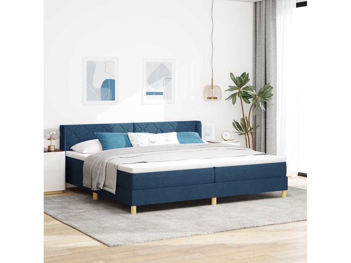 Cama Box Com Colchão Azul, 200 X 200 Cm, Tecido