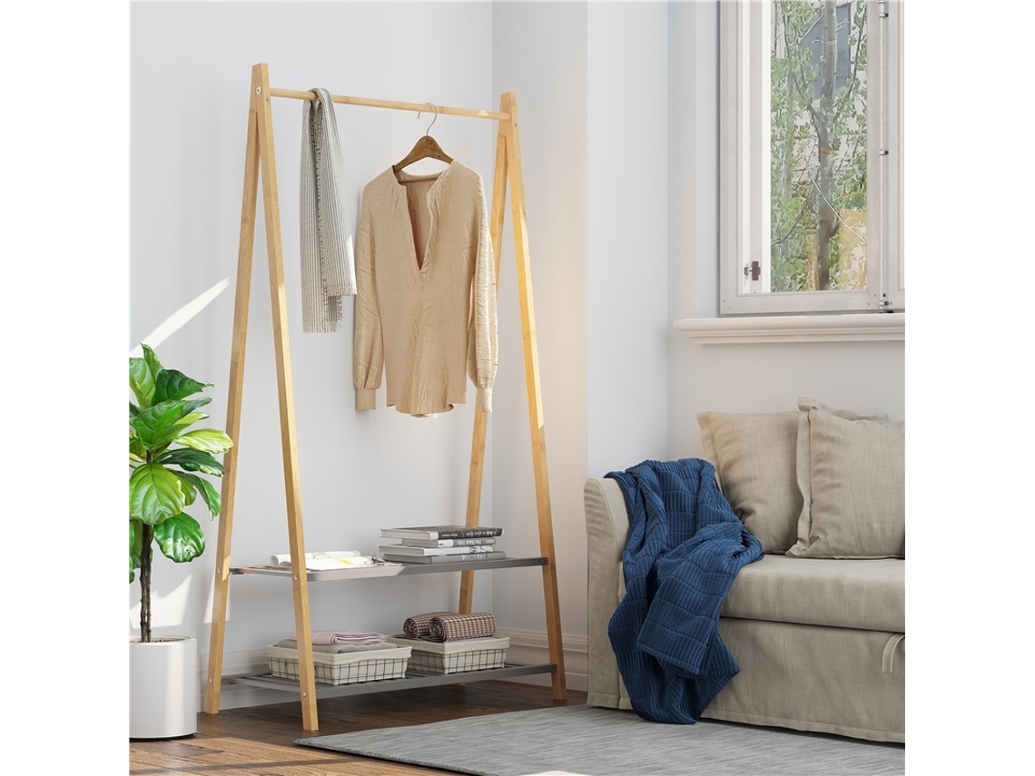 Cabideiro Bambu Roupas Natural Carvão VELTRIX