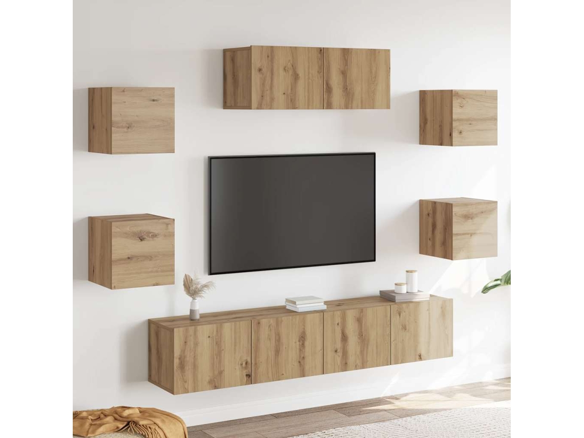 Vidaxl Conjunto de Armário Tv Parede 7 Pcs Carvalho Artisiano
