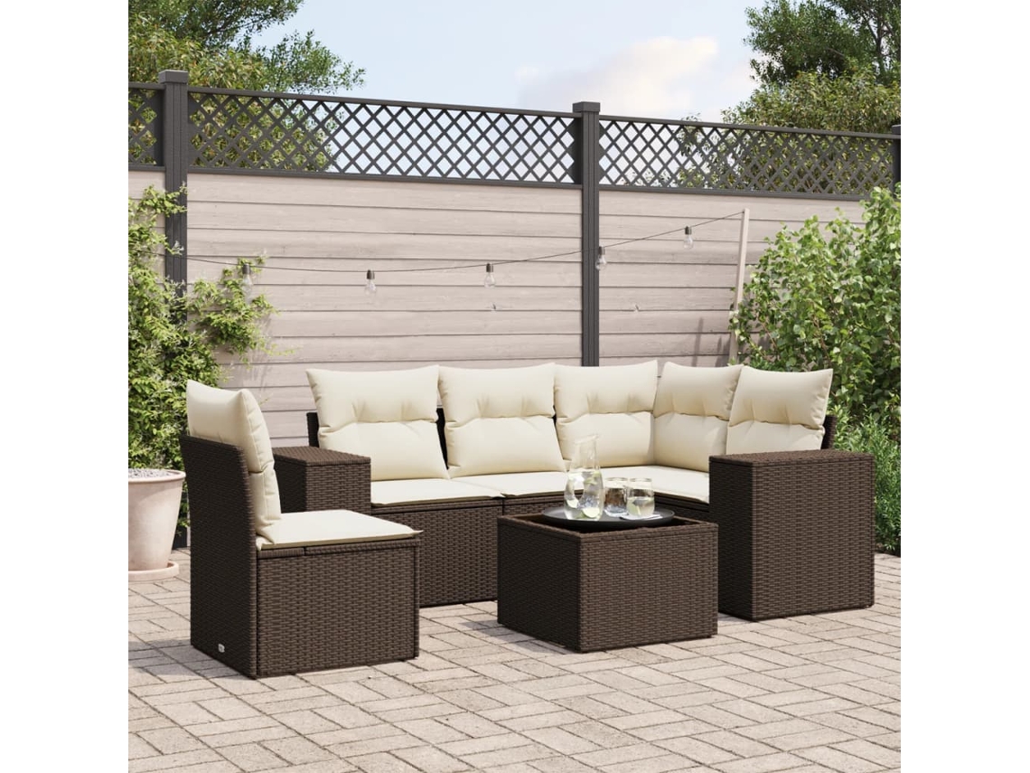 Vidaxl 6 Pcs Conjunto de Sofás Jardim C/ Almofadões Vime Pe Castanho