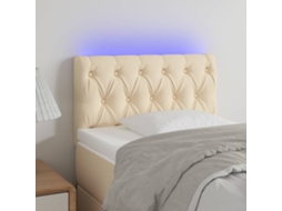 Cabecero con luces LED, tela, 80x7x78/88 cm, color crema