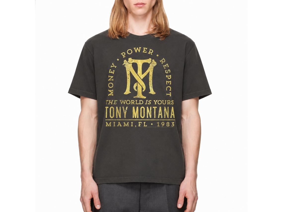 Rockinstone Scarface Movie Gold Text Solid Smoke Adult T-shirt Size:xl