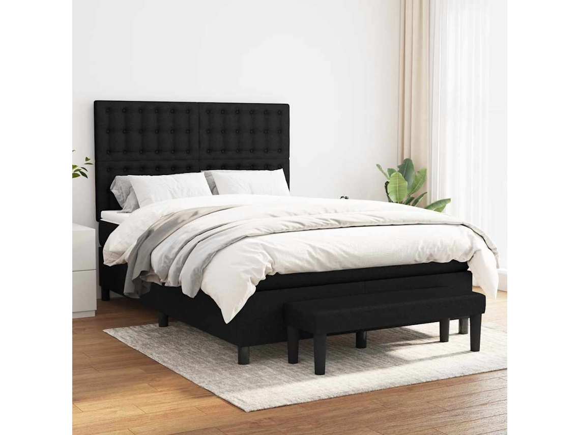 Vidaxl Cama Com Molas/colchão 140x190 Cm Tecido Preto