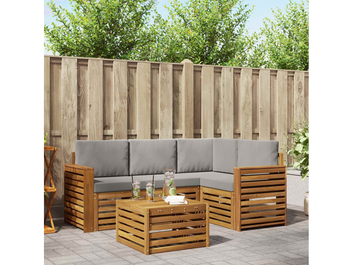 Vidaxl Conjunto De Sofás Para Exterior 5 Unid. Cinza Natural E Claro