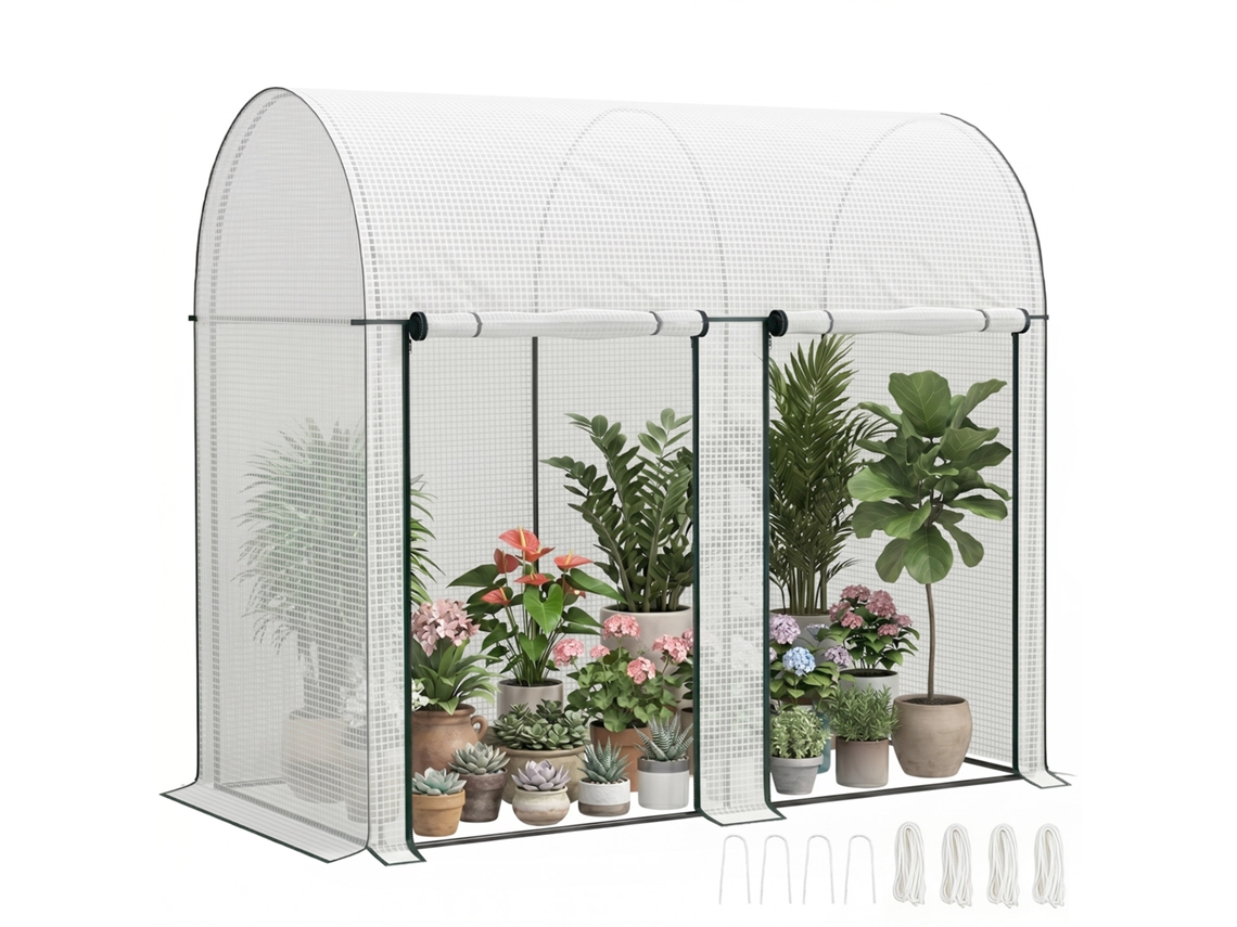 Estufa Pequena Estufa De Exterior Com Porta Dupla Com Fecho De Correr E Cobertura De Pe Para Cultivar Plantas Flores 200x100x178 Cm Branco