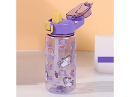 (roxo, 1 Unidade) Garrafa De Água De 600ml Com Estampa De Animais De Desenho Animado, Com Canudo, À Prova De Quedas.