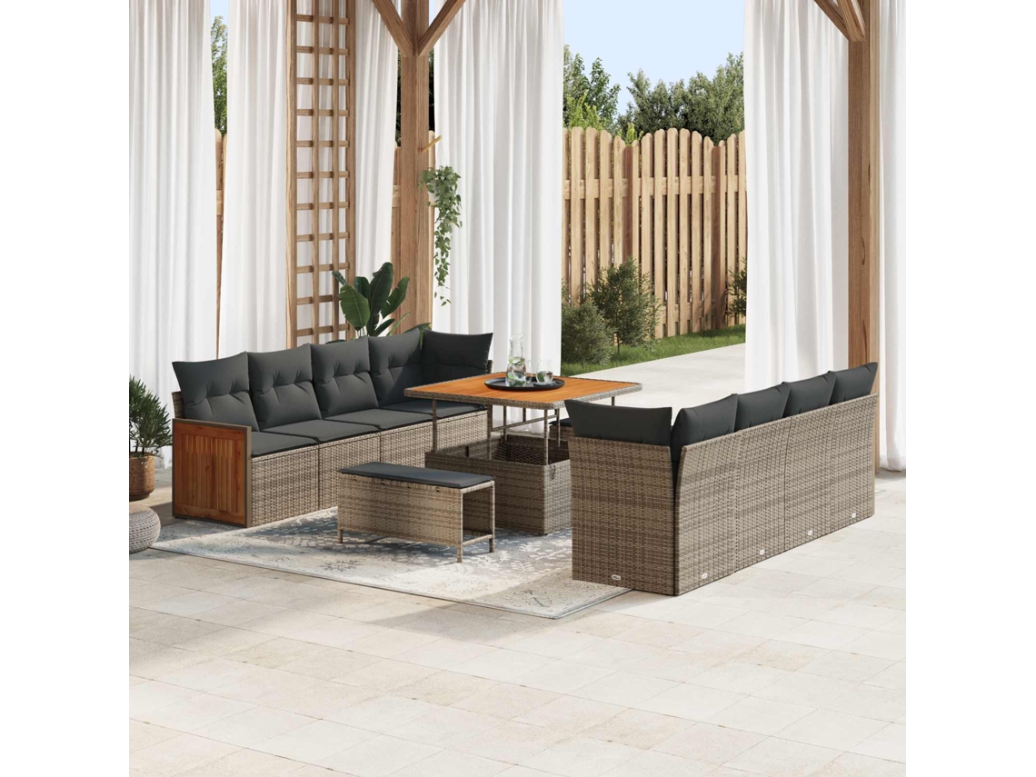 Vidaxl Conjunto De Sofá De Jardim Com Almofada 11 Pcs Cinzeto