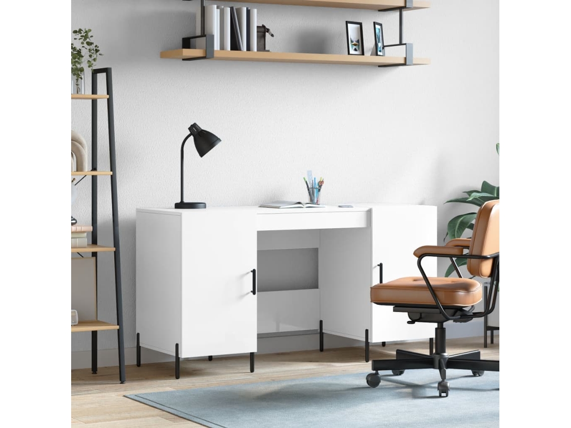 Vidaxl Secretária 140x50x75 Cm Derivados De Madeira Branco Brilhante