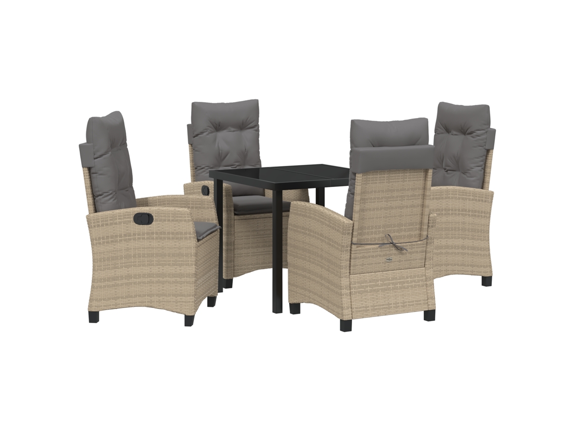 Conjunto 5 De Jantar De Jardim Vidaxl Com Almofadas Bege Vime Polietileno