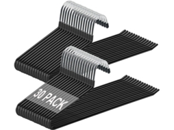 Cabide para calças Lyx Basic Gooseneck Preto, porta-toalhas de metal e borracha, pacote com 30 unidades
