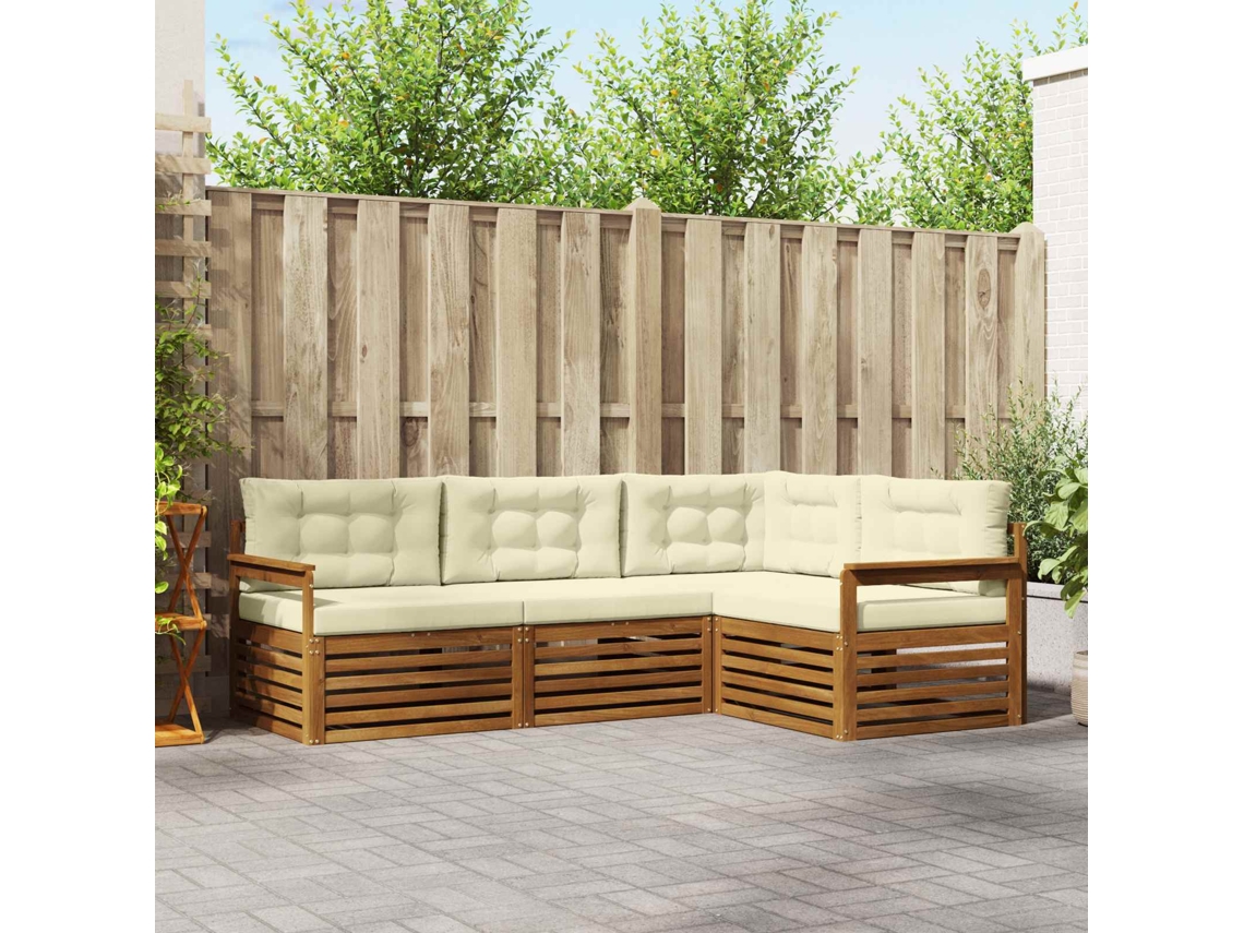 Vidaxl Conjunto De Sofás Para Exterior 4 Pcs Natural E Creme