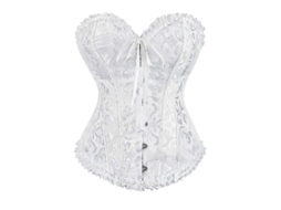 Corset Para Mulher Ajustado Over Bust Preto Com Design Floral E Ajuste De Cordas Blanco Xxl