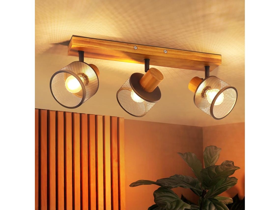 Candeeiro de Teto Led 44 Cm 14 W com 2 Anéis Efeito Madeira, 3000k para Sala e Quarto NETTLIFE