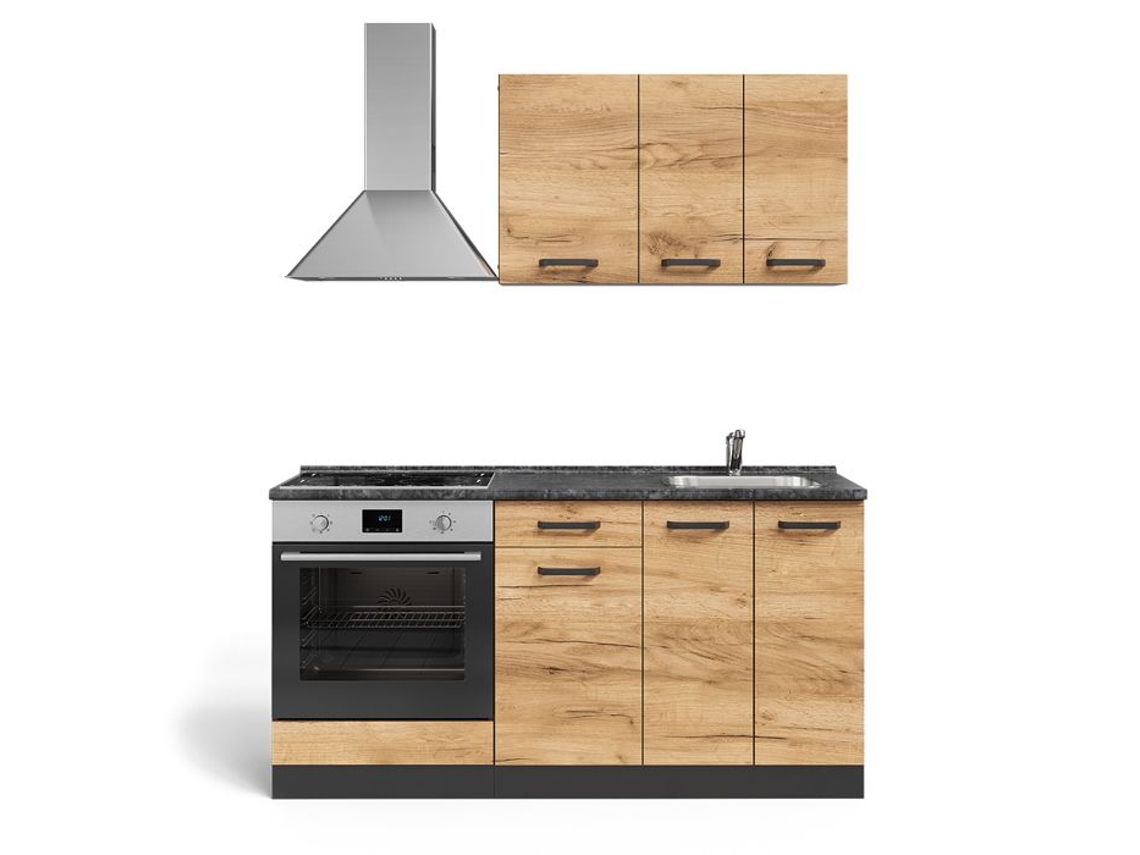 Cozinha R-line, 160cm Com Móvel Para Forno E Pia Com Pl, Carvalho Dourado/anfatrite, Antracite, Vicco