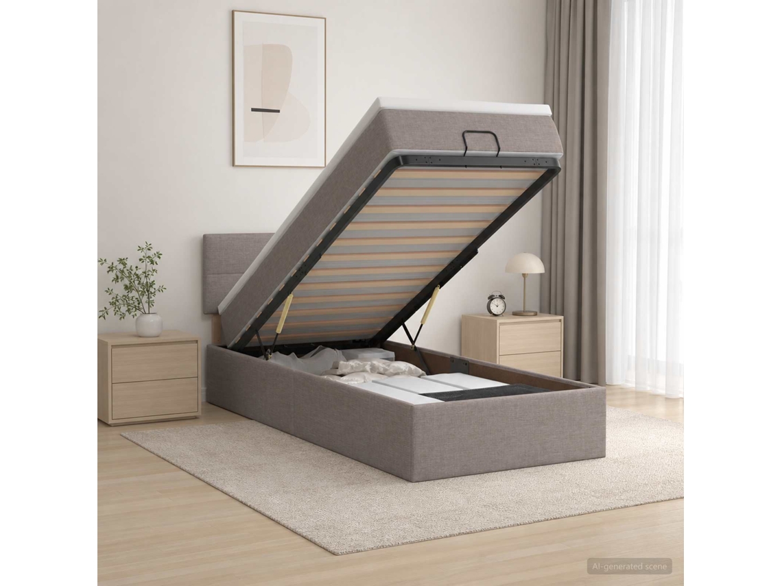 Vidaxl Cama Ottoman Com Colchão E Led Cinzento-acastanhado Tecido