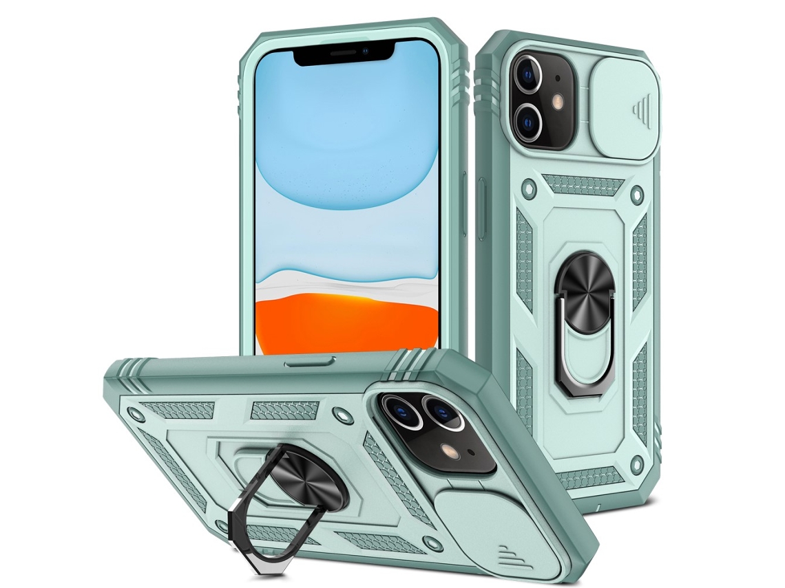 Suporte Casa Slide Câmara Para Iphone 12 Pele Sintética Verde