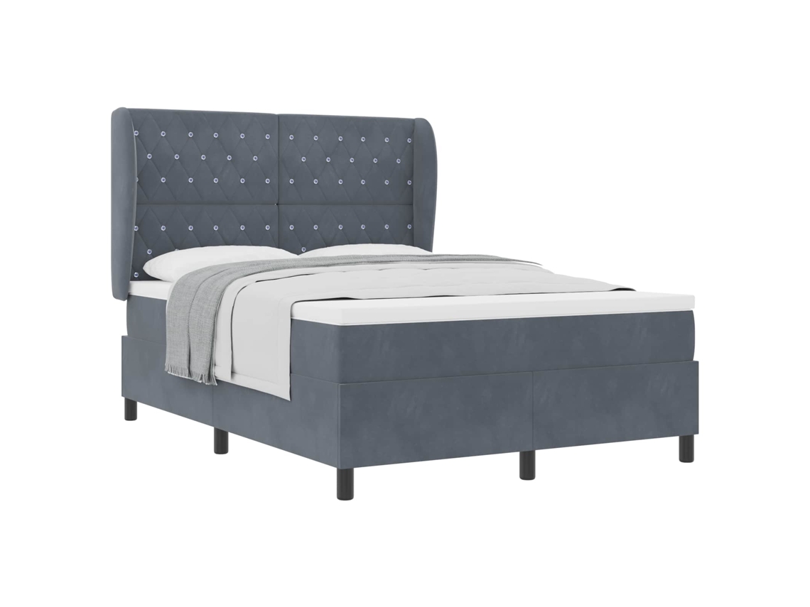 Cama Box com Colchão Cinza Escuro 200 X 160 Cm Veludo MAISON EXCLUSIVE