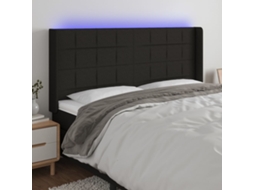 Vidaxl Cabeceira De Cama C/ Luzes Led Tecido 183x16x118/128 Cm Preto