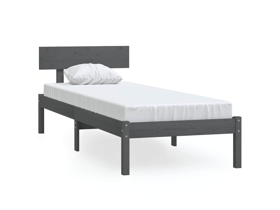 Estrutura De Cama Vidaxl Cinzeto Madeira De Pinho Maciça (196.5 X 95.5 X 70 Cm)