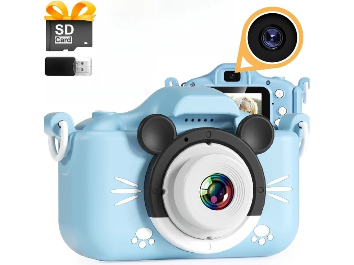 Câmera infantil Yizhood com duas câmeras HD para tirar fotos e gravar vídeos (32g, azul)