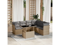 Vidaxl 7 Pcs Conjunto De Sofás P/ Jardim Com Almofadões Vime Pe Bege