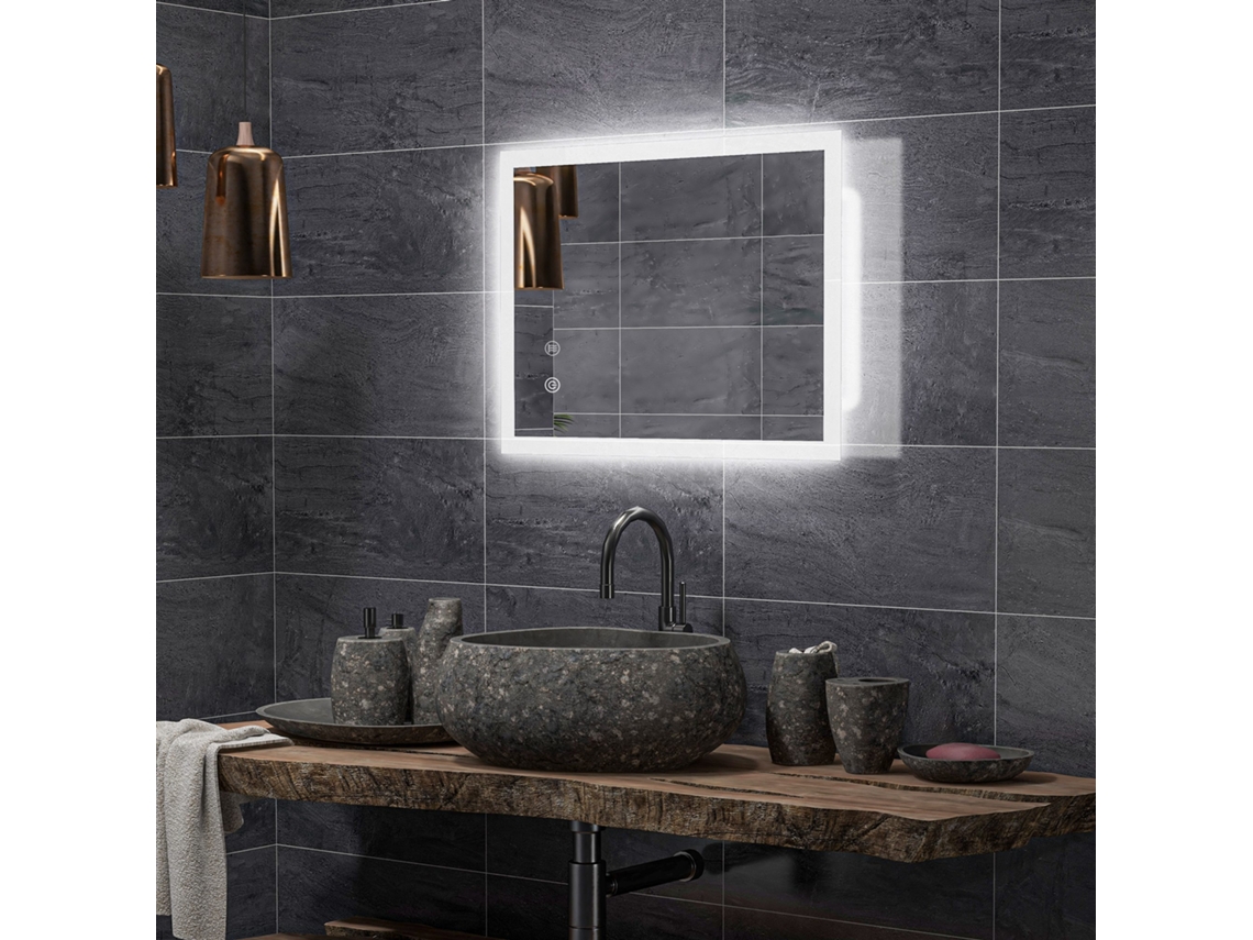 Espelho De Banheiro Led 70x50 Cm Antiembaça 3 Cores Função Memória Toque