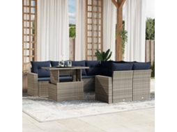 Vidaxl Conjunto De Sofá De Jardim De 9 Peças Com Almofadas Em Rattan Sintético Cinza