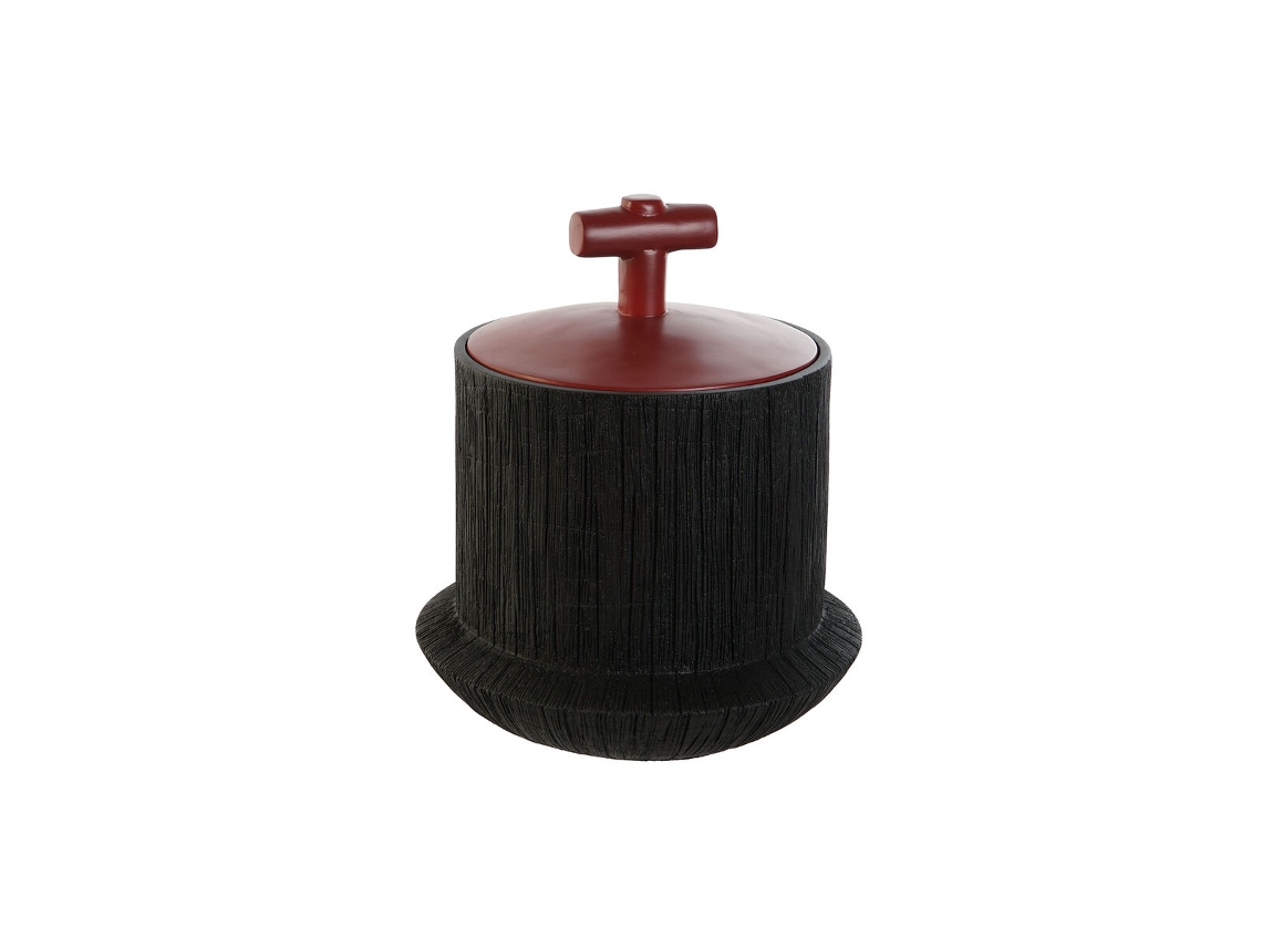 Tibor Home Esprit Preto Vermelho Oriental Resina 22 x 22 x 25 cm