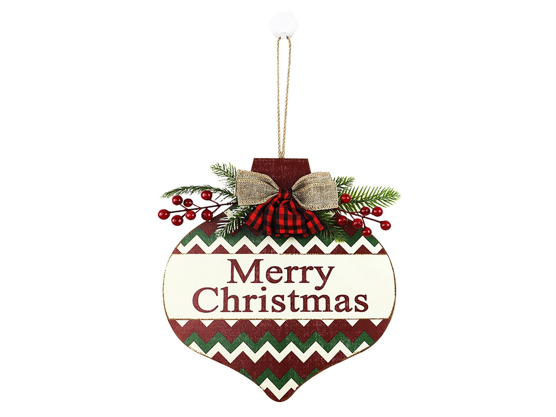 Placa de Parede de Natal Madeira com Frutas Vermelhas e Xadrez