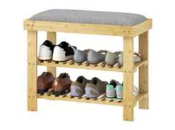 Banco Sapato Bambu Cinza 60x29x49 Cm (2 Níveis, Almofada)
