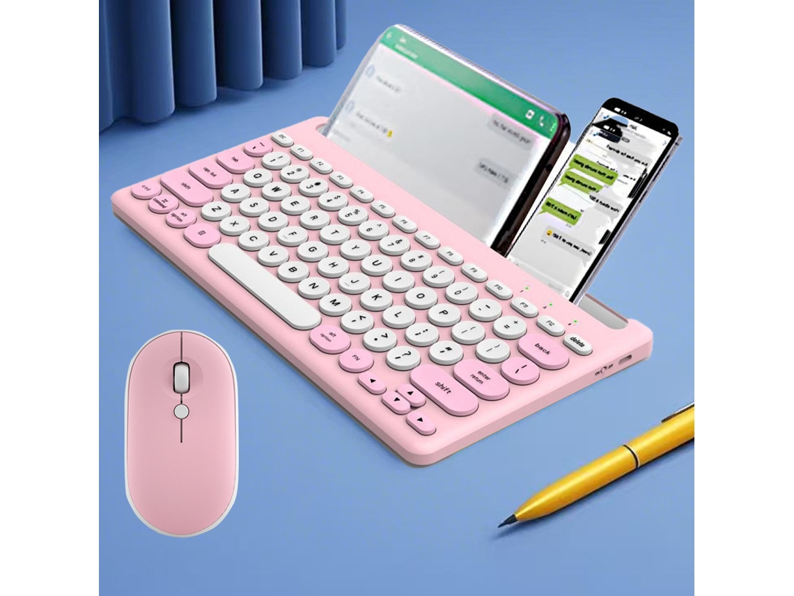 Teclado HEXINYIGJLY Bluetooth 2.4g Dual Mode Definir 3 Dispositivospara Ipad/iphone/pc/android Rosa