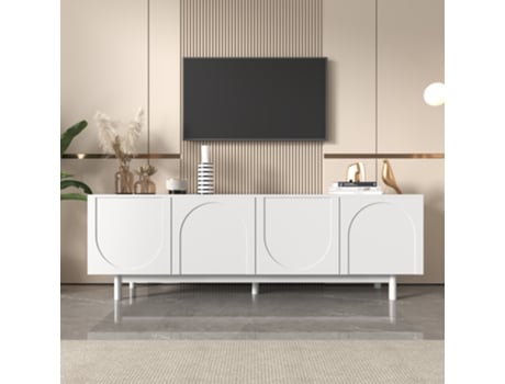 Móvel Tv Branco Moderno Com Prateleiras Ajustáveis E Estilo Luxuoso Panshiyuan (175x38x56cm)