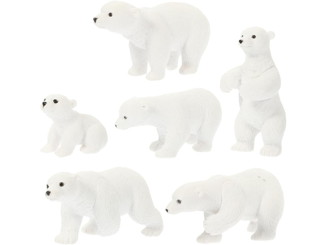 Kit de 6 Decorações Bonsai Brancas em Resina com Miniaturas de Ursos Polares Educativas para Sala de Estar e CHABERLU