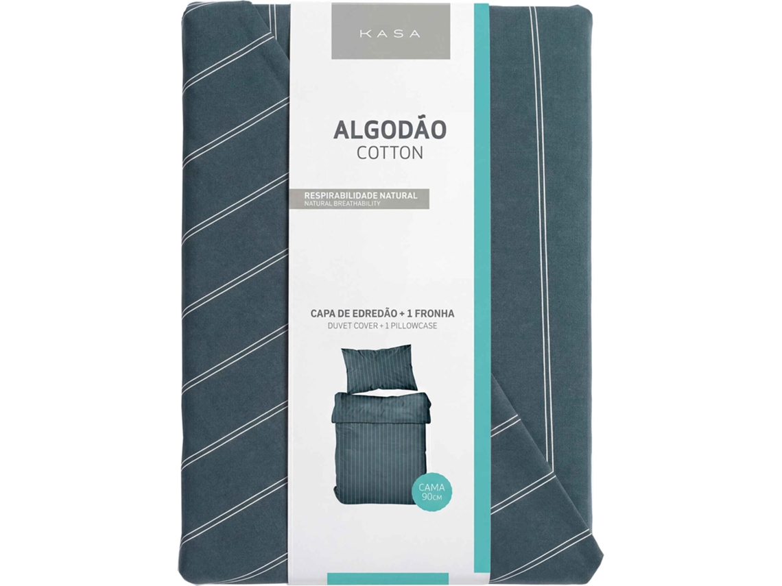 Conjunto Capa De Edredão Algodão 220x240cm Riscas Verdes Kasa