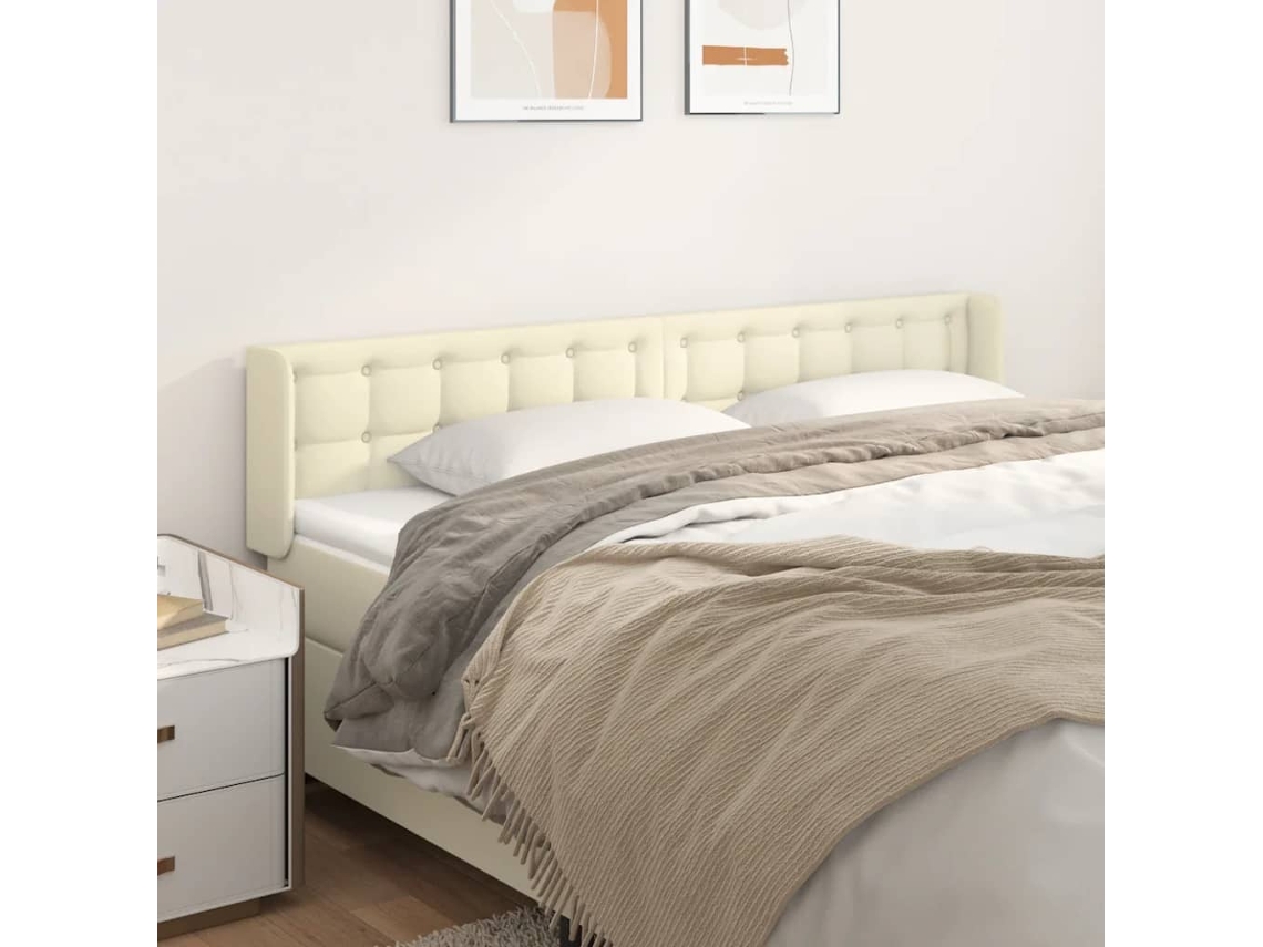 Vidaxl Cabeceira De Cama C/ Abas Couro Artificial 163x16x78/88cm Creme