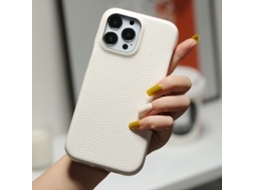 Capa Para Iphone 17 Em Couro Branco Com Design Exclusivo E Meia Face.