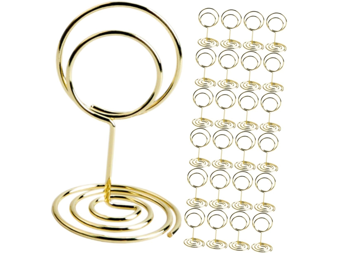 Conjunto 25 Porta Cartões Lugar Casamento Arame Carbono Dourado Clipes 50 Resistentes Estáveis Ideais GOKOCO