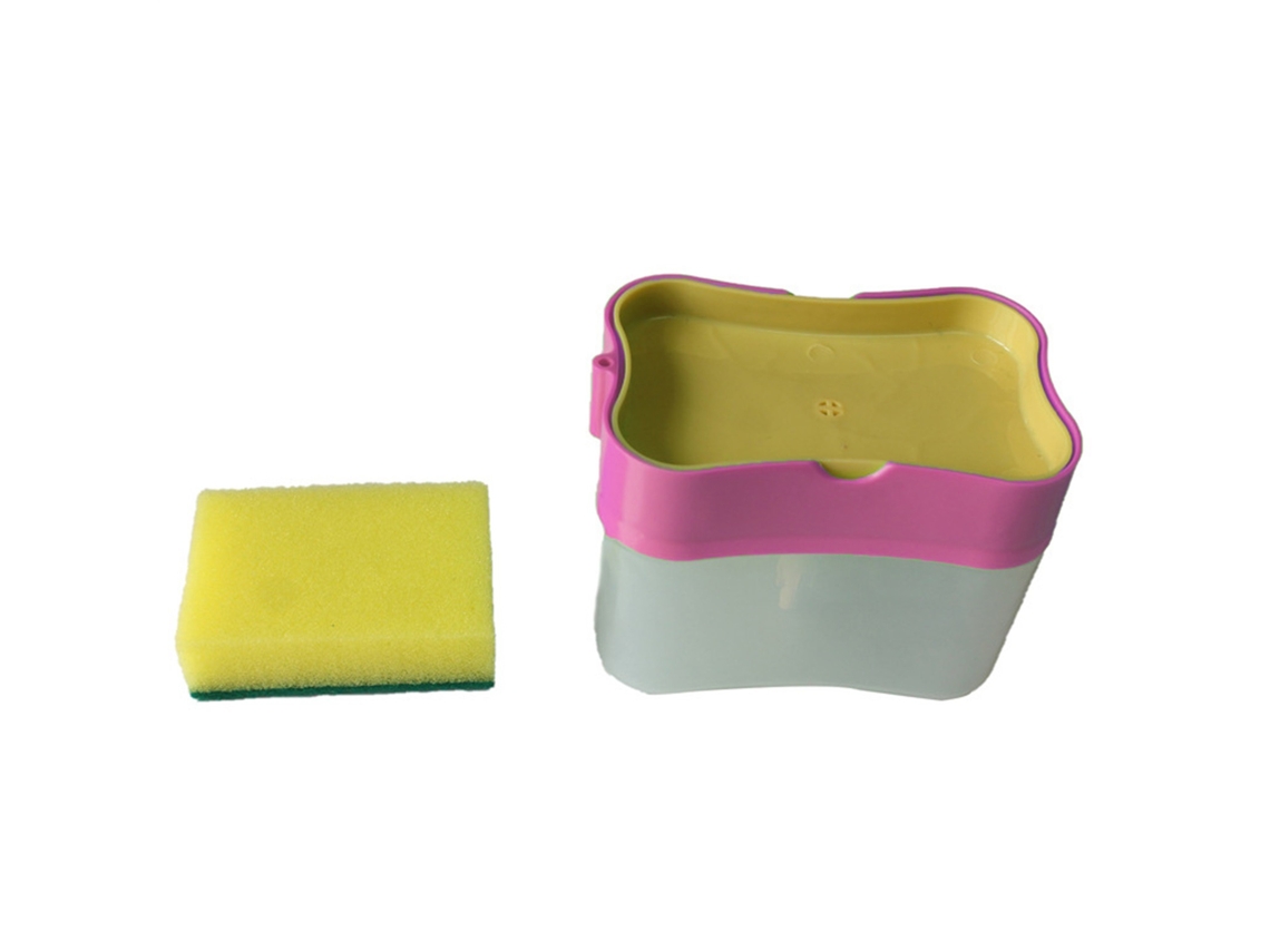 Caixa Dispensadora De Sabão, Suporte Esponja Tipo Prensa Abs, Ferramenta Limpeza Cozinha, Rosa