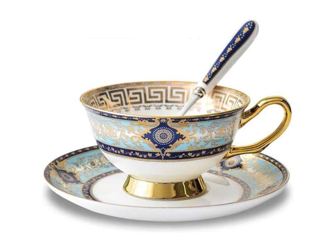 Conjunto De Copo E Prato Em Porcelana Fina, Copo De Chá/café 200ml, Azul Céu, Estilo Europeu