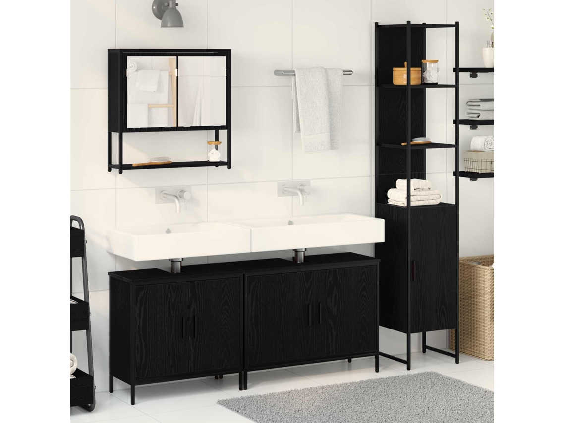 Vidaxl Conjunto De Móveis Para Banheiro 4 Pcs Preto Madeira Processada