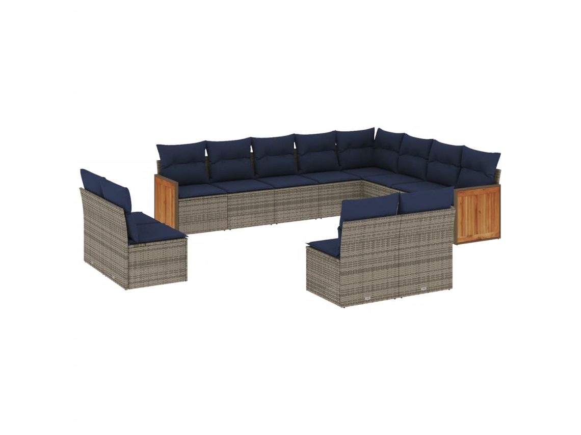 Conjunto de Sofá de Jardim, 12 Peças, Almofadas, Rattan Cinza MAISON EXCLUSIVE