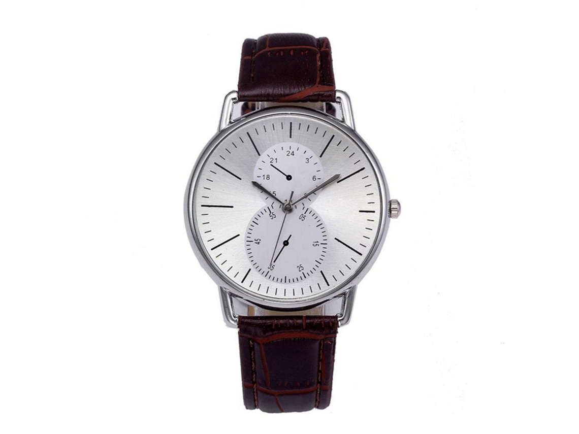 Relógio de quartzo unissex com pulseira ajustável, estilo casual simples (base branca, pulseira marrom)