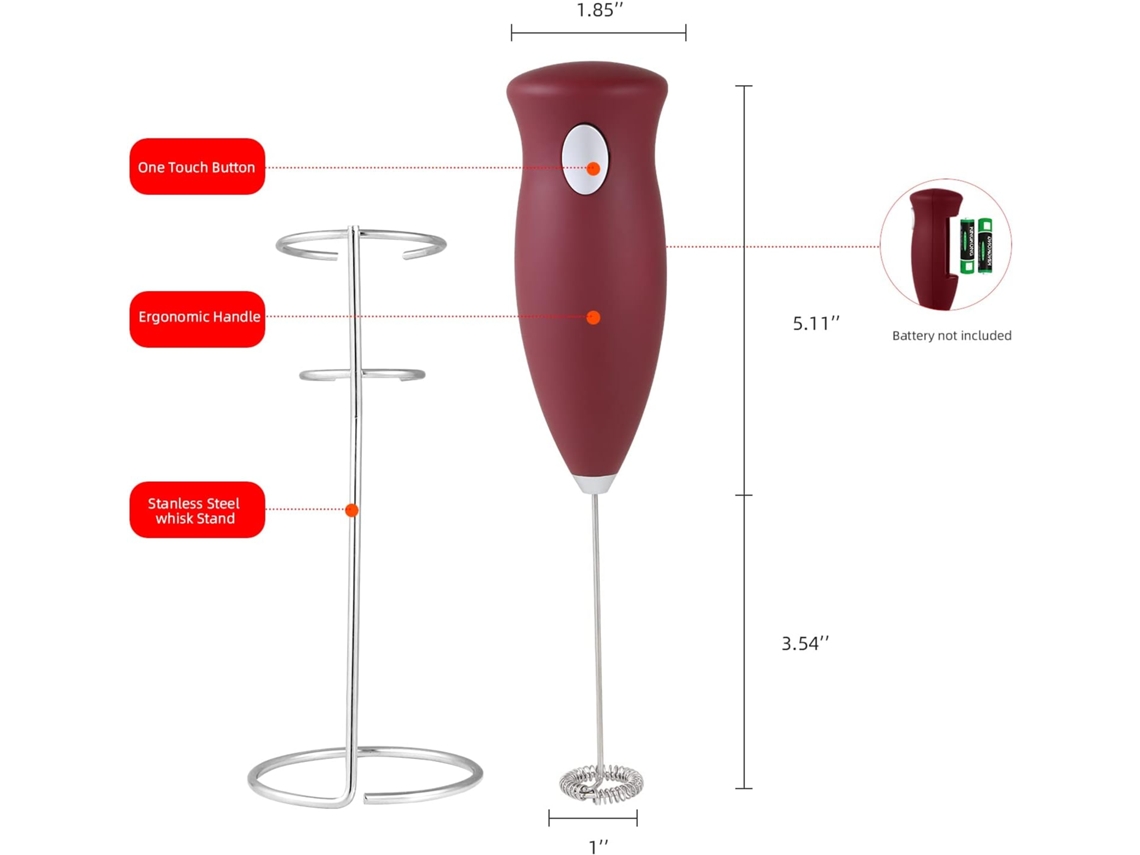 Espumador De Leite - Batedor Elétrico Portátil Mão Com Suporte Aço Inoxidável (vermelho)