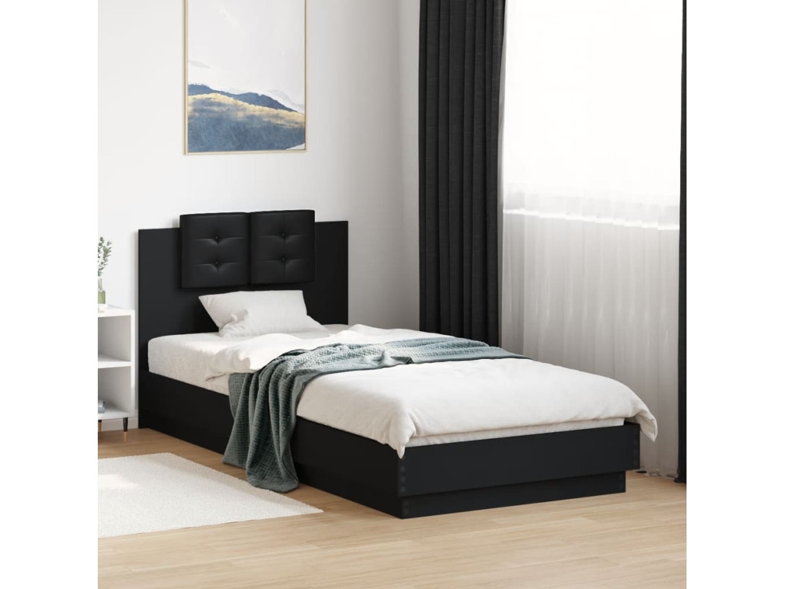 Vidaxl Estrutura De Cama Com Cabeceira E Luzes Led 100x200 Cm Preto