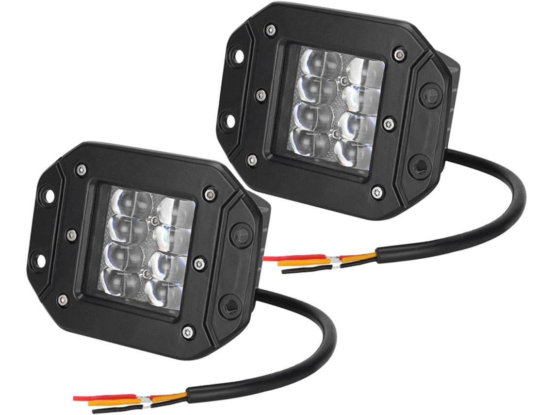 Conjunto de 2 faróis de trabalho LED para carros com iluminação auxiliar integrada.