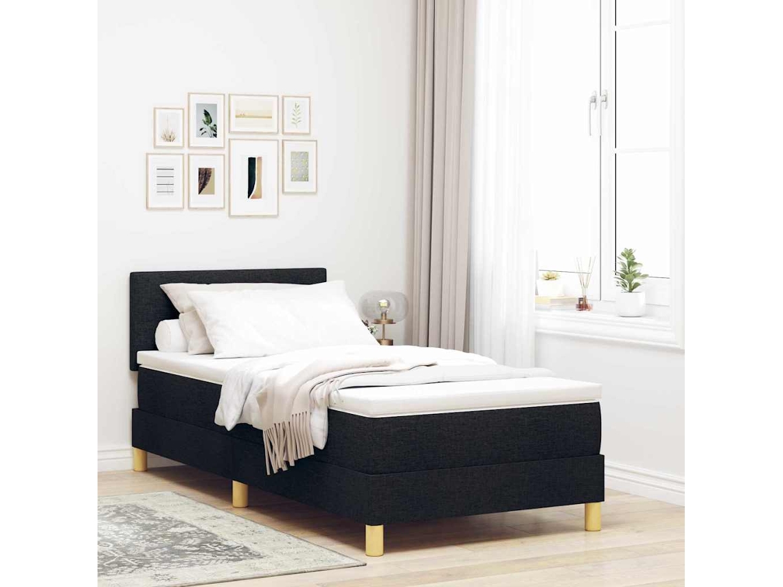 Vidaxl Cama Box Com Almofada Com Cabeceira Preto 80 X 200 Cm Tecido