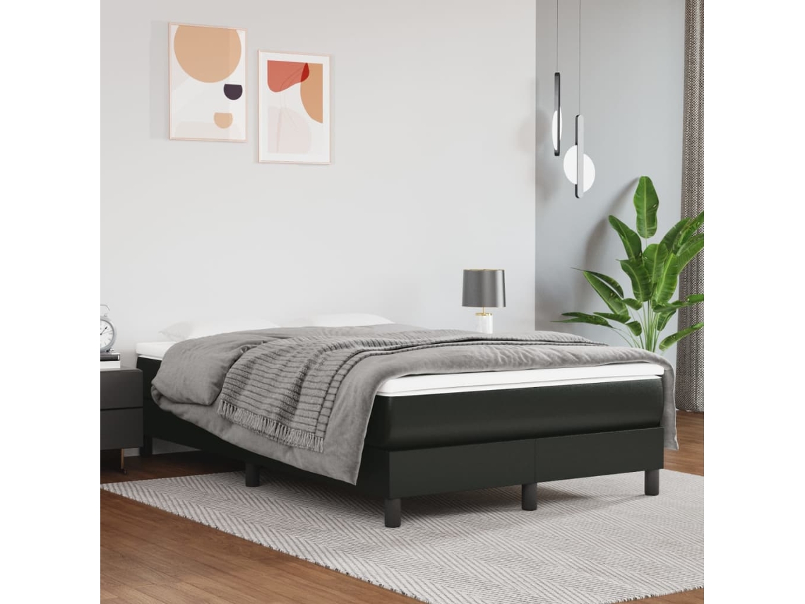 Vidaxl Cama Com Molas/colchão 120x200 Cm Couro Artificial Preto