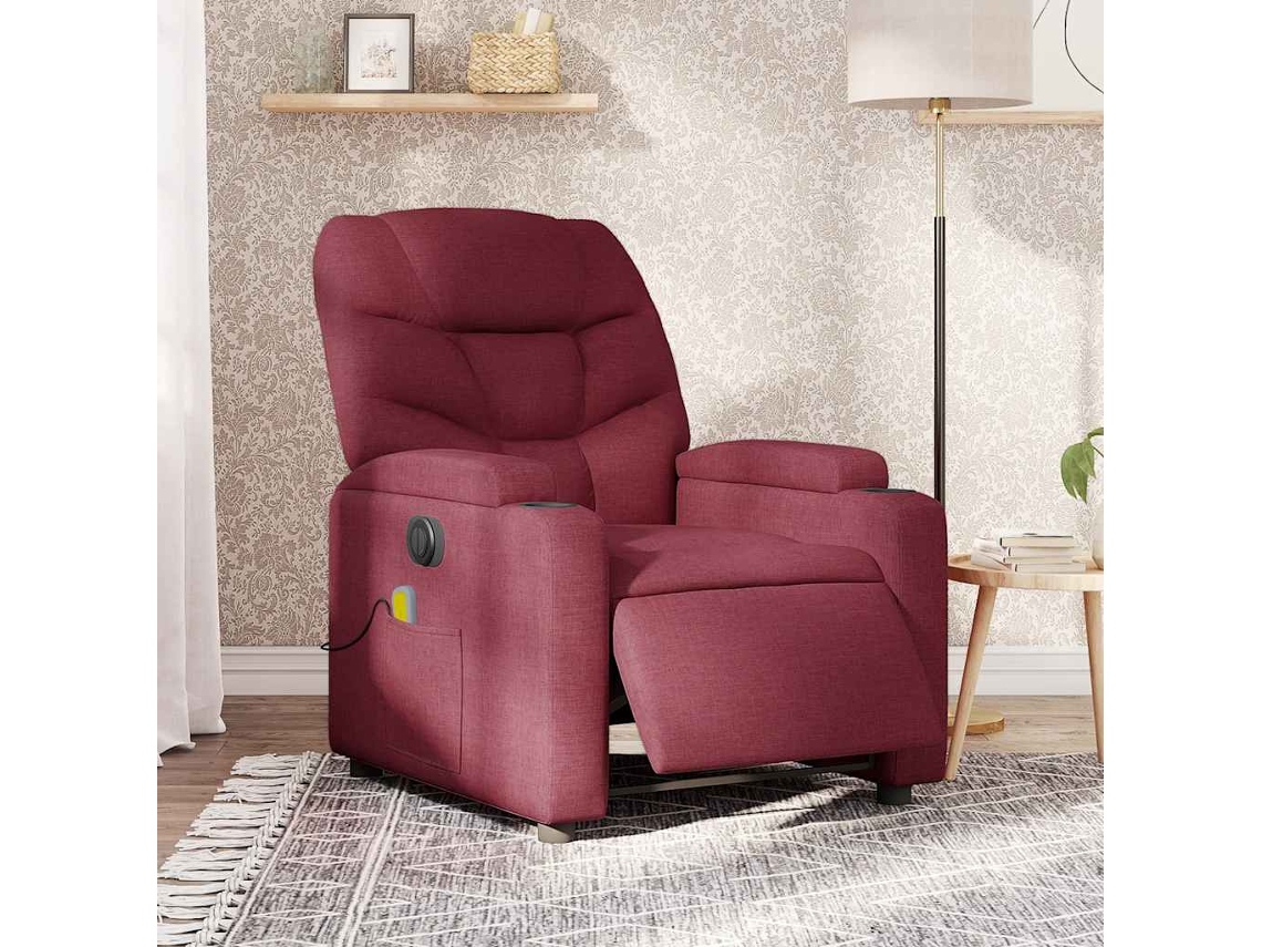 Vidaxl Poltrona Reclinável De Massagens Elétrica Tecido Vermelho Tinto